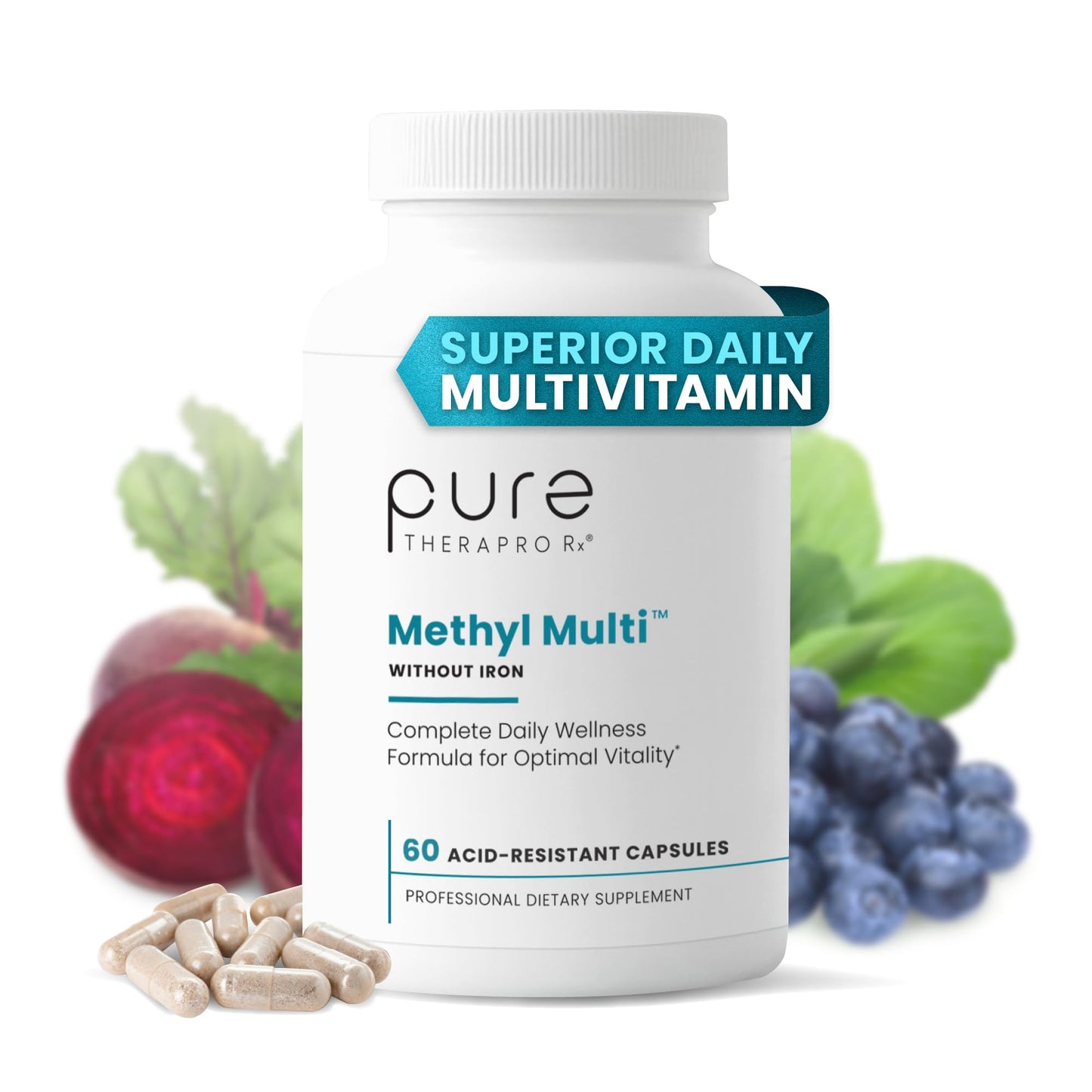 Pure Therapro Rx Methylated Multivitamin for Men and Women | Made in USA | Methyl Multi Without Iron Methyl B12 & Methylfolate | 240 Capsules, 4-Month Supply