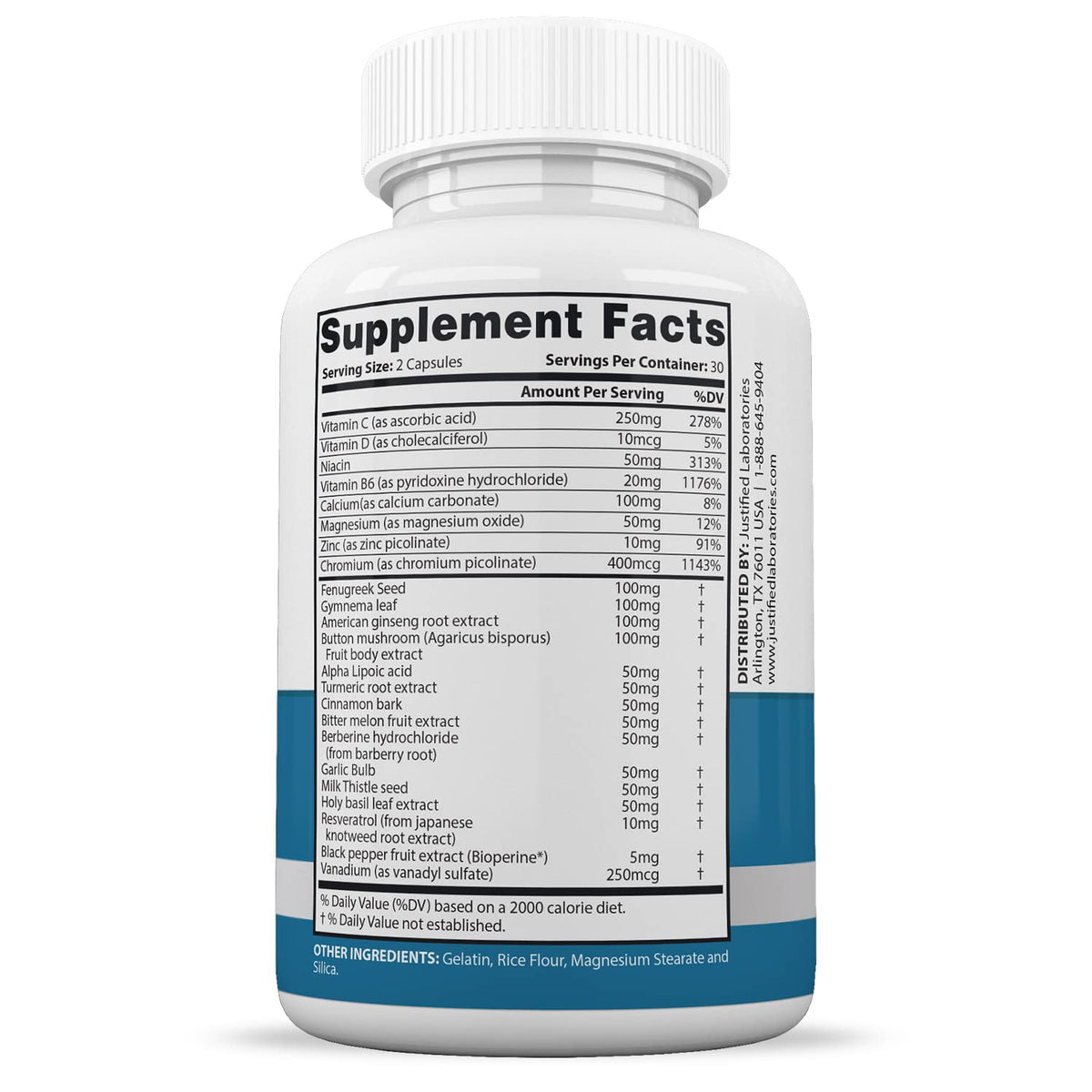 Justified Laboratories (5 Pack) Glucotrust Max 1295MG Formula Supplement Pills 300 cap