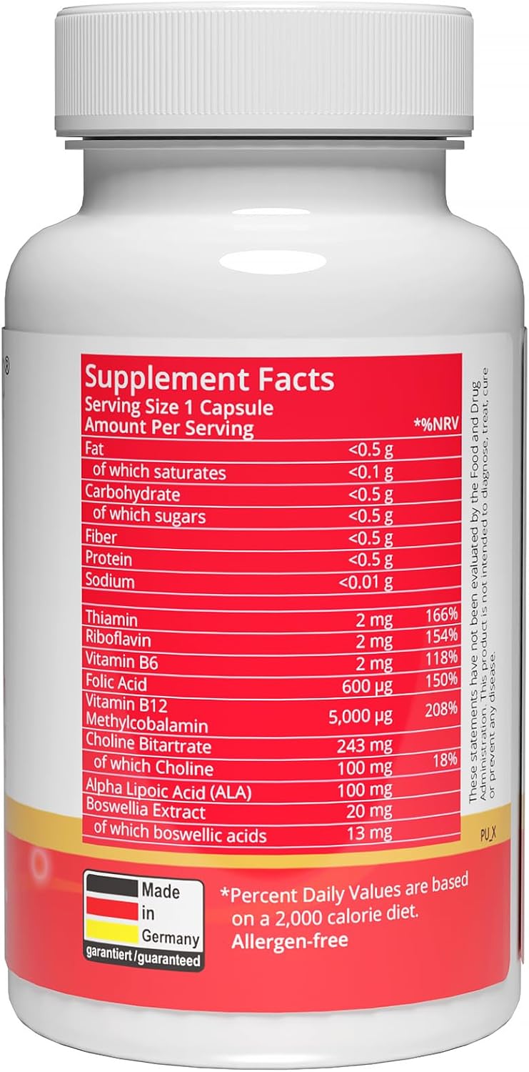Tinnitus Relief Supplement for Ringing Ears, Ear Noise and Auditory Comfort | Traceable German Pharmaceutical-Grade, Alpha Lipoic Acid, B12 Methylcobalamin 5000mcg, Boswellia, 1 Per Day, 60 Days Supply