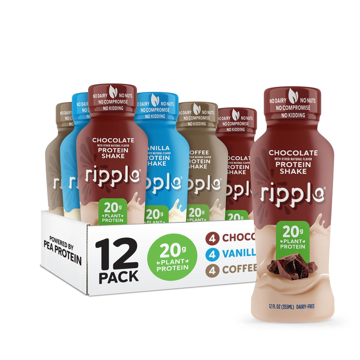 Ripple Vegan Protein Shake Variety Pack| 20g Nutritious Plant Based Pea Protein 