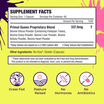 Primal Queen Beef Organ Superfood, Grass-Fed Liver Kidney Heart for Women | Female-Optimized Blend of 6 Pasture-Raised Organs for Hormone Balance, Energy and Vitality; 3rd-Party Tested