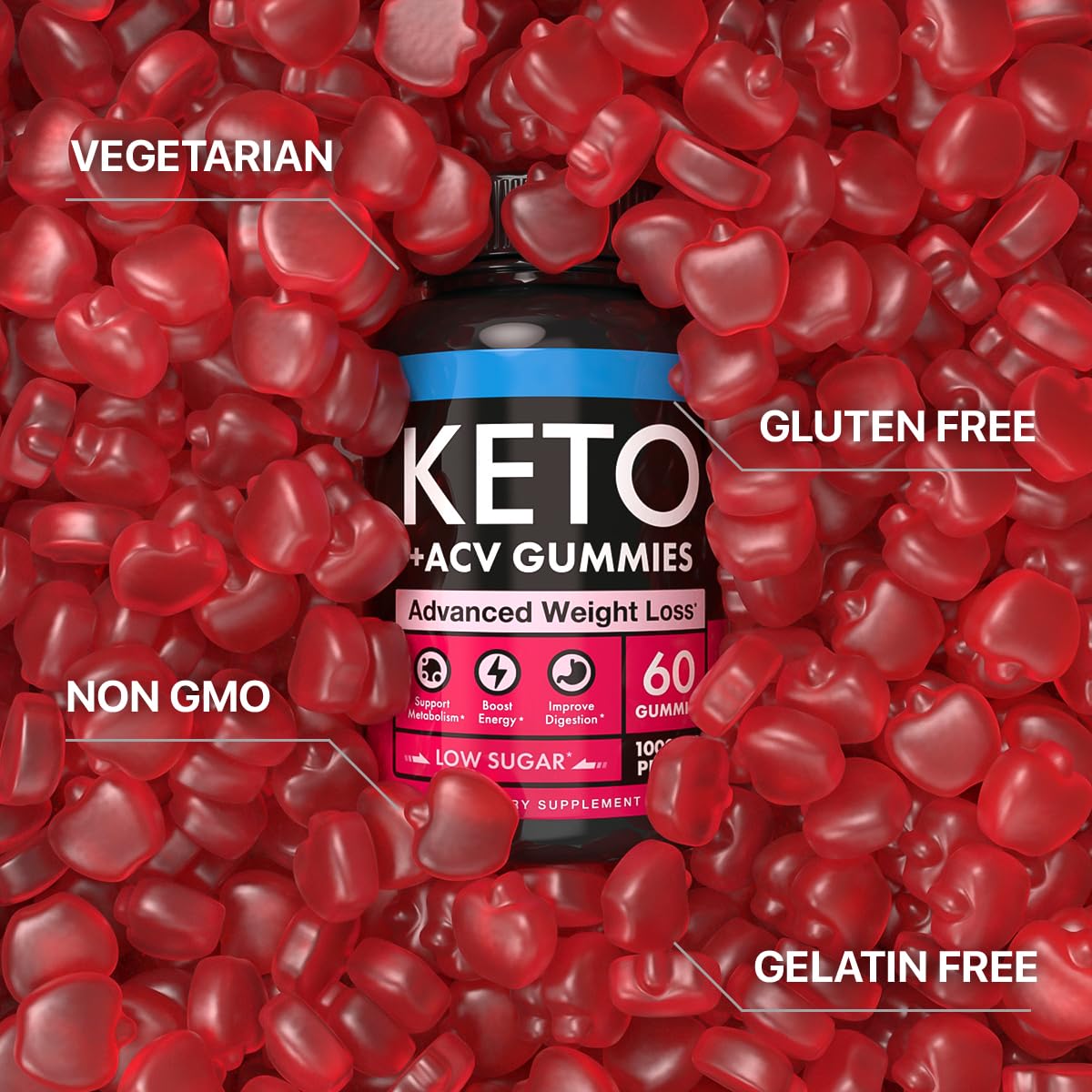 Keto Apple Cider Vinegar Gummies 1000mg - Well-Digested ACV Keto Gummies for Weight Loss