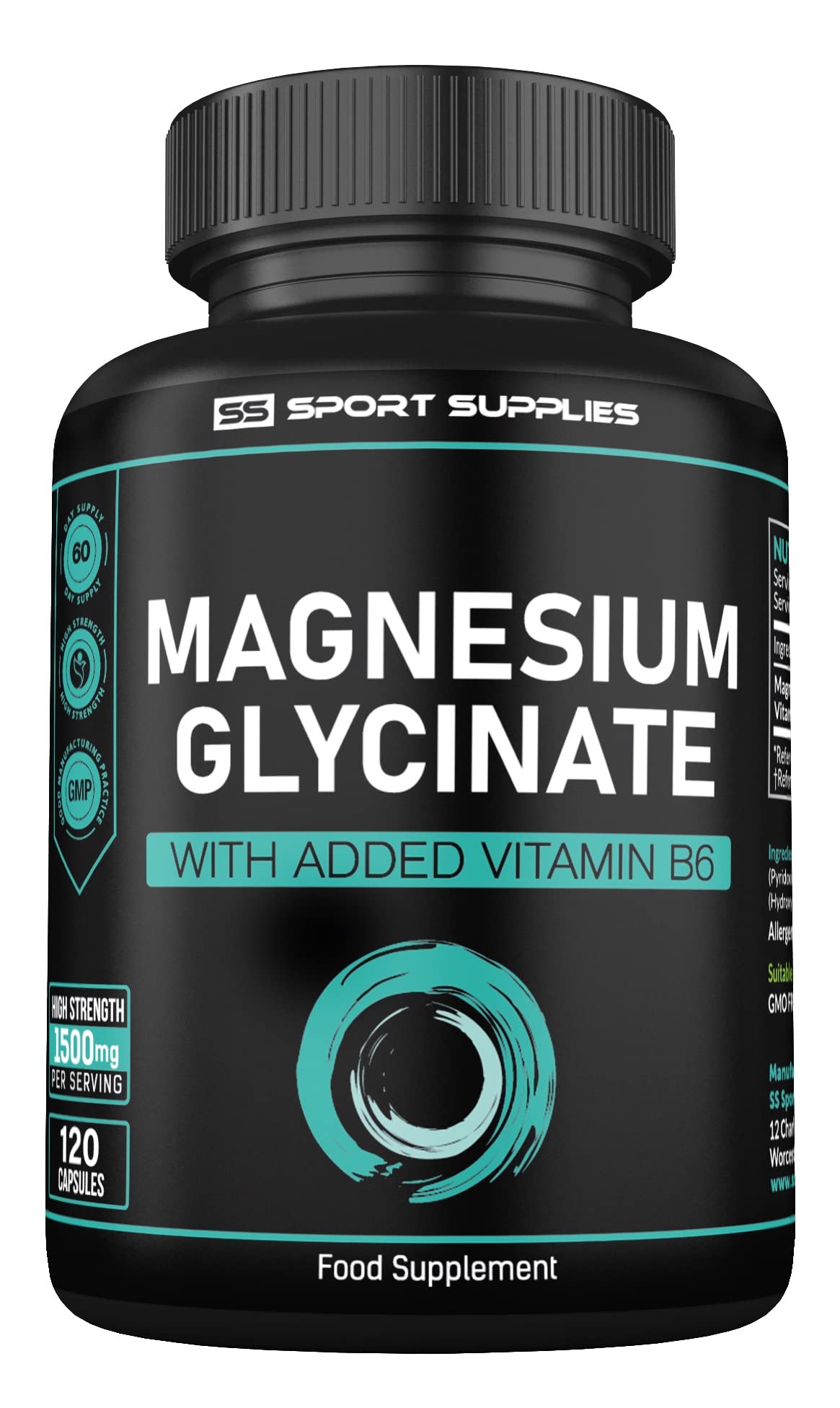 Magnesium Glycinate Supplements & Vitamin B6 - 120 High Strength Capsules 