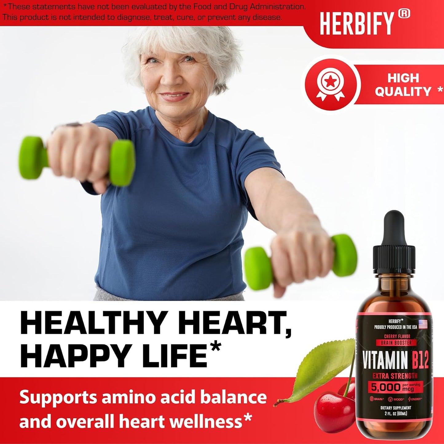 HERBIFY Vitamin B12 Methylated Multivitamin Energy Supplements for Women & Men - Liquid B12 Vitamins 5000 Mcg Methylcobalamin - Energy Support and Immune Health Liquid Vitamin - 30 Days Supply - 2 Oz