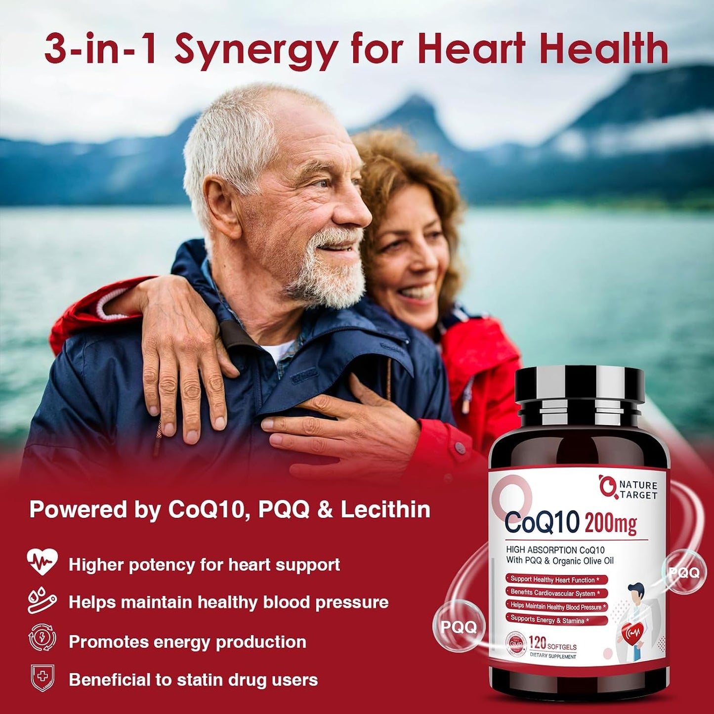 NATURE TARGET CoQ10 200mg Softgels with PQQ, 120 Servings | High Absorption Coenzyme Q10 with Olive Oil, Antioxidant for Heart Health, Immune Support, Energy Production