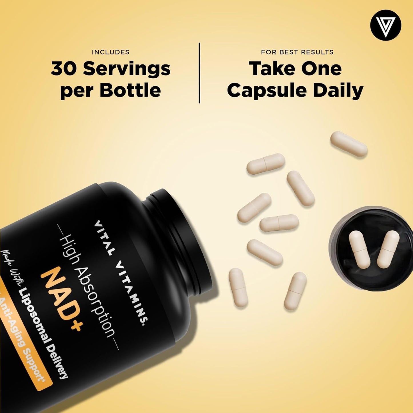 Vital Vitamins NAD+ Supplement, 500mg Liposomal for Better Absorption | Supports Cellular Energy, Brain Health and Healthy Aging, Vegan, 30-Day Supply