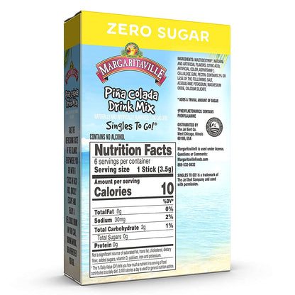 Margaritaville Singles To Go Drink Mix, Non-Alcoholic Powder Sticks (Pina Colada)
