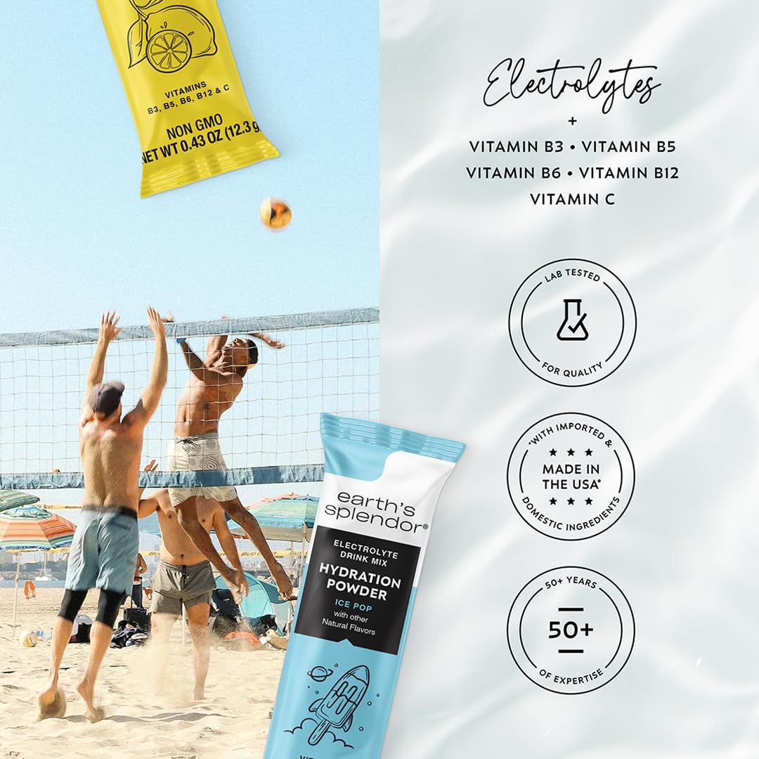 Earth's Splendor Electrolytes Powder Packets Sugar Free White Peach Hydration Sticks with Essential Vitamins for Energy & Sports Performance Travel-Friendly Single-Serve Packets for Daily Use 10 Pack