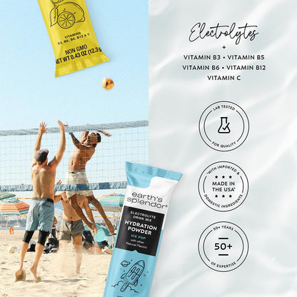 Earth's Splendor Electrolytes Powder Packets Sugar Free White Peach Hydration Sticks with Essential Vitamins for Energy & Sports Performance Travel-Friendly Single-Serve Packets for Daily Use 10 Pack
