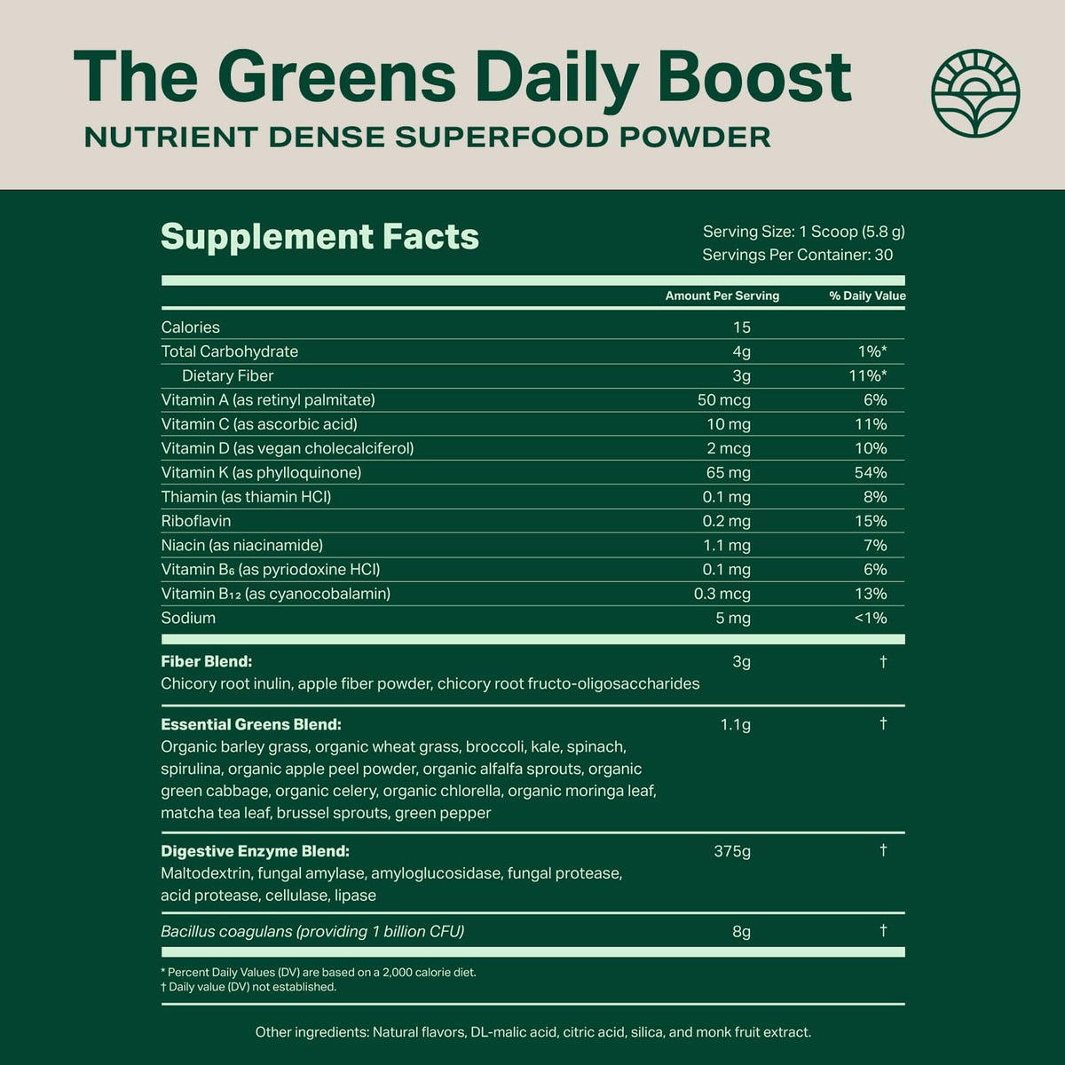 Proper The Greens Organic Powder, Superfood Blend with Wheatgrass Spirulina
