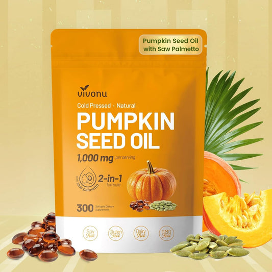 VivoNu Saw Palmetto Capsules Extract 8 in 1, Pumpkin Seed Oil - Supports Prostate Health, Relieves Urination Issues, Supports Hair Growth, DHT Blocker 240 Softgels