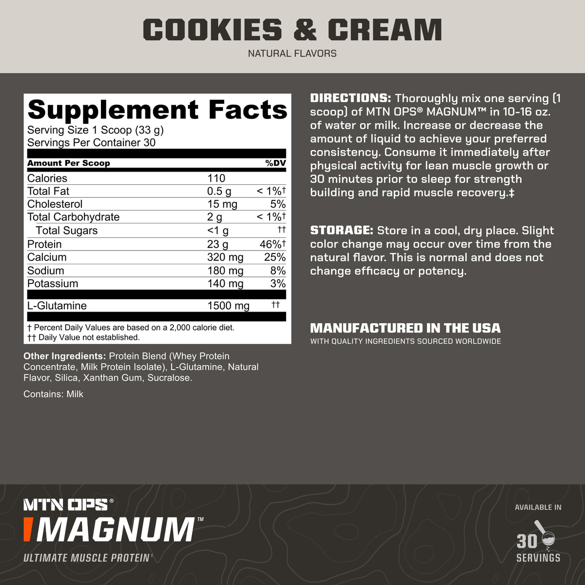 MTN OPS Magnum Protein Powder 23g Protein per Serving Whey Protein Blend with BCAAs Low Sugar Gluten Free 30 Servings Chocolate