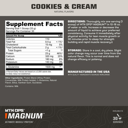 MTN OPS Magnum Protein Powder 23g Protein per Serving Whey Protein Blend with BCAAs Low Sugar Gluten Free 30 Servings Chocolate