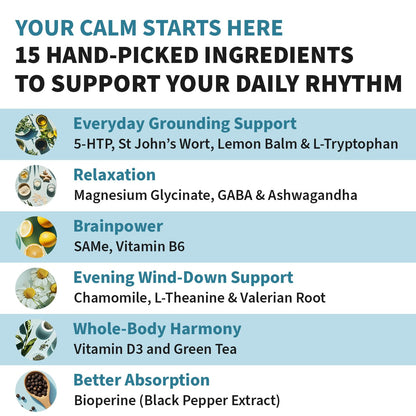 MEDCHOICE 15-in-1 Caffeine-Free Mood Support Supplement - 5HTP 200mg Capsules with L-Theanine, Magnesium, Ashwagandha, GABA, St. John's Wort and L-Tryptophan - 1145mg (90ct, Pack of 3)