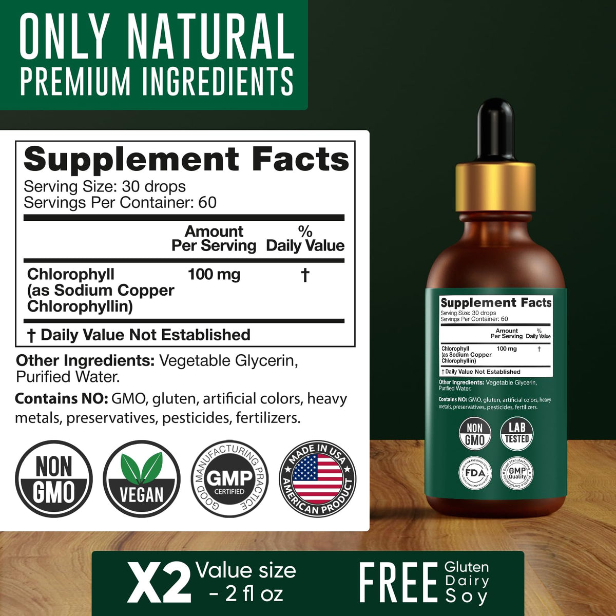 Chlorophyll Liquid Drops 6000 mg - Premium Liquid Chlorophyll Supplement - All-in-One