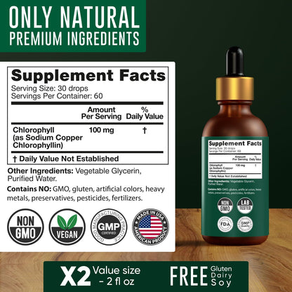 Chlorophyll Liquid Drops 6000 mg - Premium Liquid Chlorophyll Supplement - All-in-One