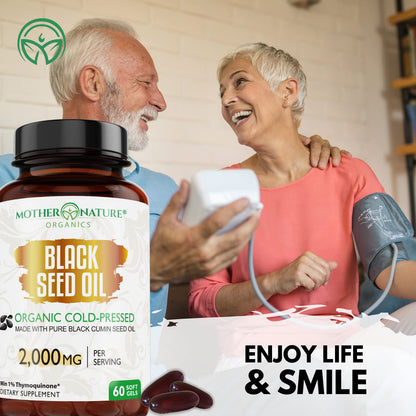 Organic Black Seed Oil 2000mg - 60 Softgel Capsules (Non-GMO) Premium Cold-Pressed