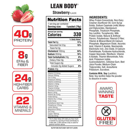 Lean Body All-In-One Strawberry Meal Replacement Shake. 40g Protein Whey Blend