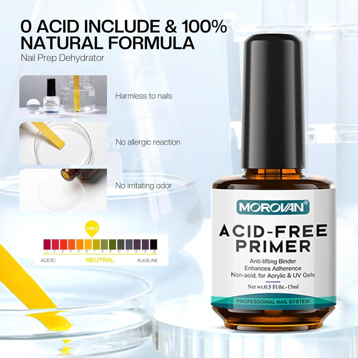 Morovan Professional Natural Nail Prep Dehydrate and Acid-Free Primer, Dehydrator