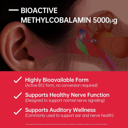 Tinnitus Relief Supplement for Ringing Ears, Ear Noise and Auditory Comfort | Traceable German Pharmaceutical-Grade, Alpha Lipoic Acid, B12 Methylcobalamin 5000mcg, Boswellia, 1 Per Day, 60 Days Supply