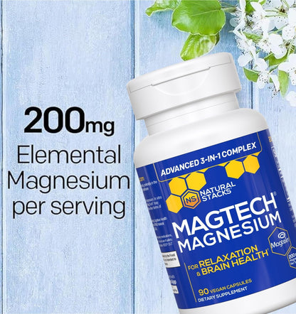 NATURAL STACKS Dopamine Brain Food + Magtech Magnesium Bundle - Chelated Magnesium Complex - Supports Brain Health & Mental Drive* - 150 Total Capsules