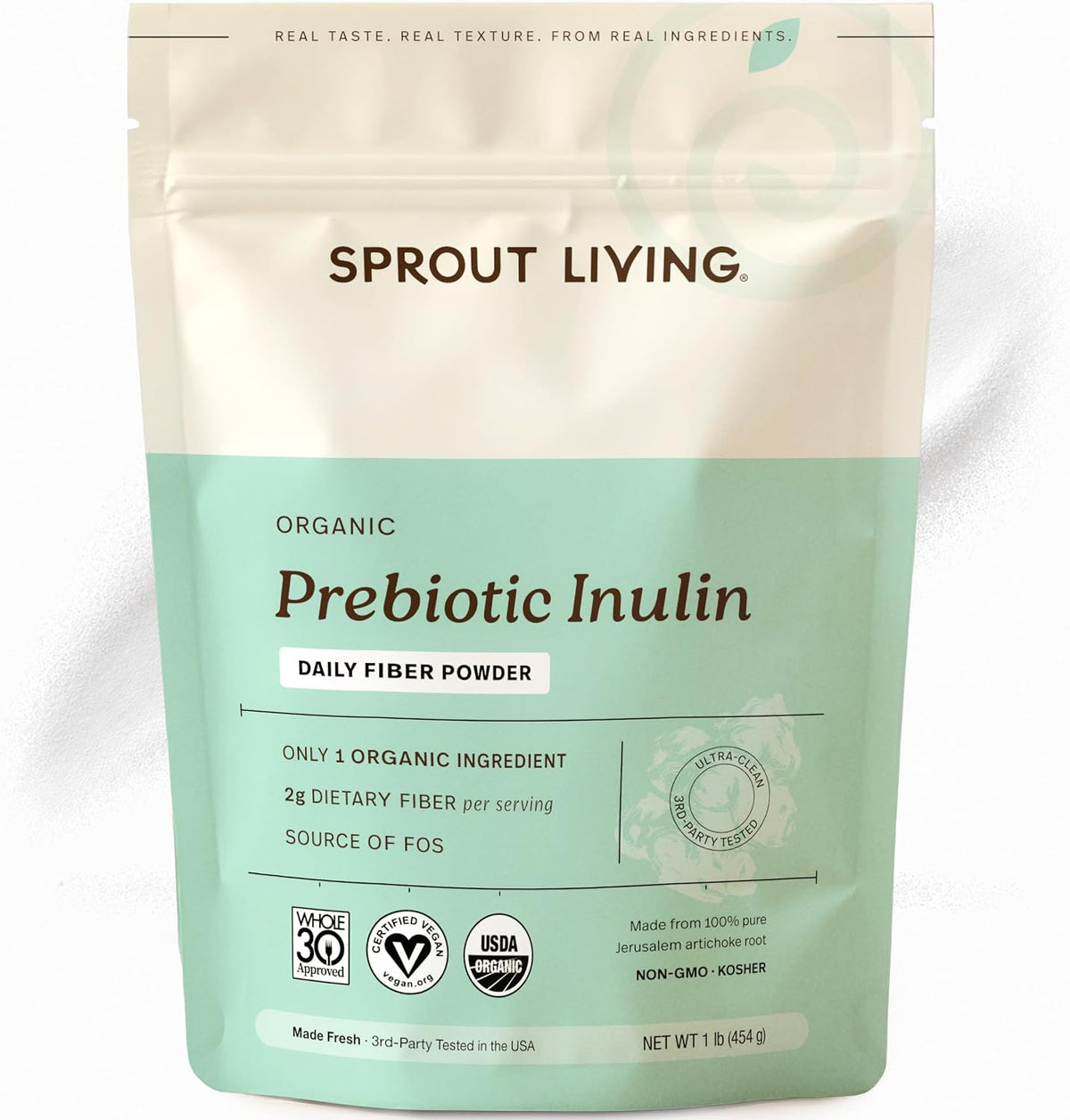 Sprout Living Organic Inulin with FOS Prebiotic Powder, Soluble Fiber for Leaky Gut, Bloating, Digestion, Feed Friendly Bacteria (Probiotics), 1 Scoop Daily, 1 lb (90 Servings)