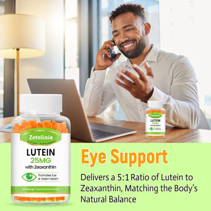 Lutein Gummies 25mg - Eye Vitamins Lutein & Zeaxanthin Eye Health Supplements for Adults,Sugar Free Eye Health Gummies Supplement - Support Vision,Macular,Blue Light Filtering (120 Count)