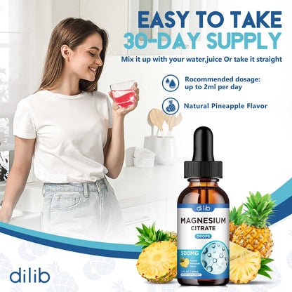 Magnesium Citrate Liquid Magnesium Drops Supplement 500mg-Support Stress Relief, Bone, Muscle, Mood, Sleep-2 Fl Oz, Vegan, Pineapple Flavor