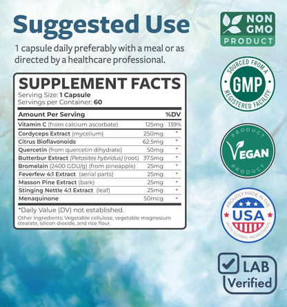 Respiratory Lung Health Supplement - Invigorating Lung Support Supplement Helps Support Clear Airways Mucus Removal and Seasonal or Year Round Detox - Vegan Herbal Non-GMO Formula (2 Months Supply)