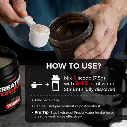 AiVital™ Creatine Powder for Men–5000mg Creatine Monohydrate with 1500mg L-Citrulline & 500mg Vitality Blend for Men–Strength, Performance,Muscle Pump&Recovery Support–Unflavored,60 Servings, 450g