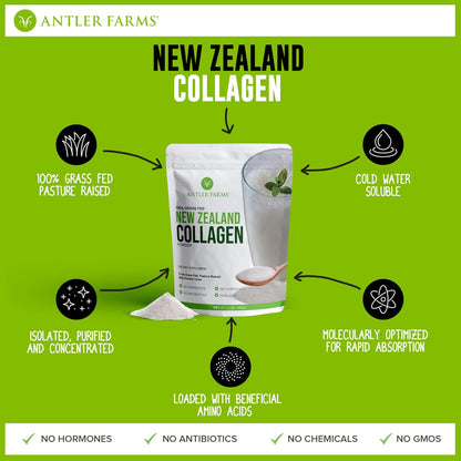 Antler Farms New Zealand Collagen Powder - Grass Fed, Unflavored, 1 lb | 100% Pure Hydrolyzed Collagen Peptides Powder, Cold Water Soluble Peptide, Keto Friendly, Bioavailable, Quick Dissolving
