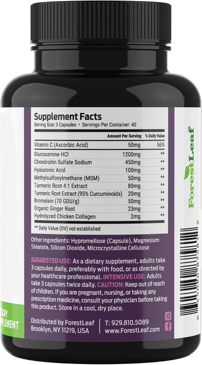 ForestLeaf Glucosamine Chondroitin MSM Joint Supplement Complex - 1200mg - 120 Caps