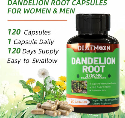 Dandelion Root Supplement 3750mg, 100% Vegetarian, Non-GMO, Gluten Free, 120 Capsules, 4 Month Supply