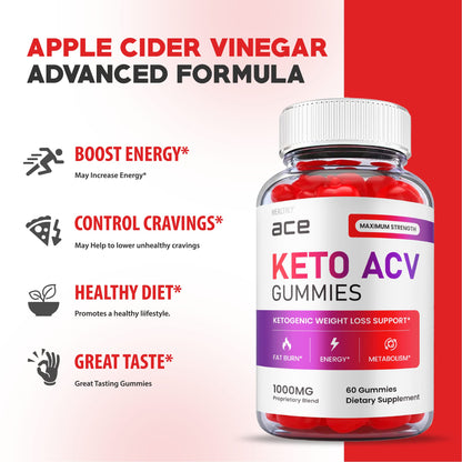 (2 Pack) Ace Keto Gummies - Official Formula, Vegan - Ace Keto ACV Gummies, Keto Ace