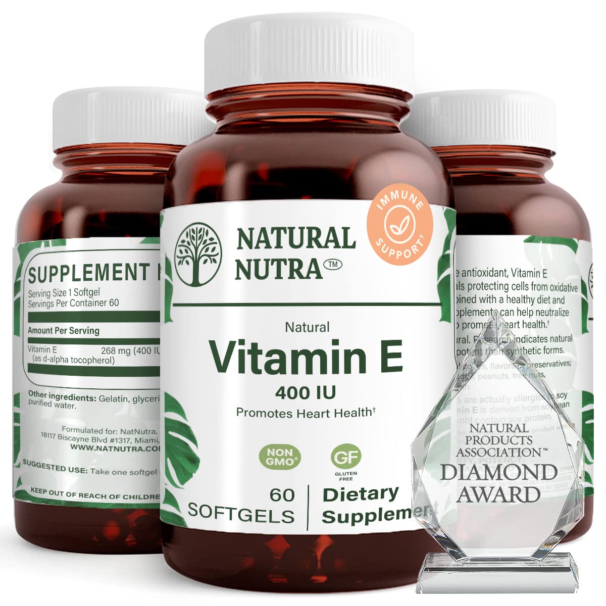 Natural Nutra Vitamin E 200 IU Supplement, 60 Softgels | Helps Heart Health & Protects Skin Texture, Enriches Health Nutrients, Enhances Hair & Nails Growth, Supports Body Fat Level
