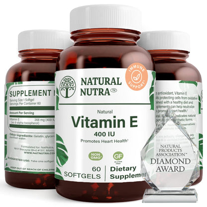 Natural Nutra Vitamin E 200 IU Supplement, 60 Softgels | Helps Heart Health & Protects Skin Texture, Enriches Health Nutrients, Enhances Hair & Nails Growth, Supports Body Fat Level