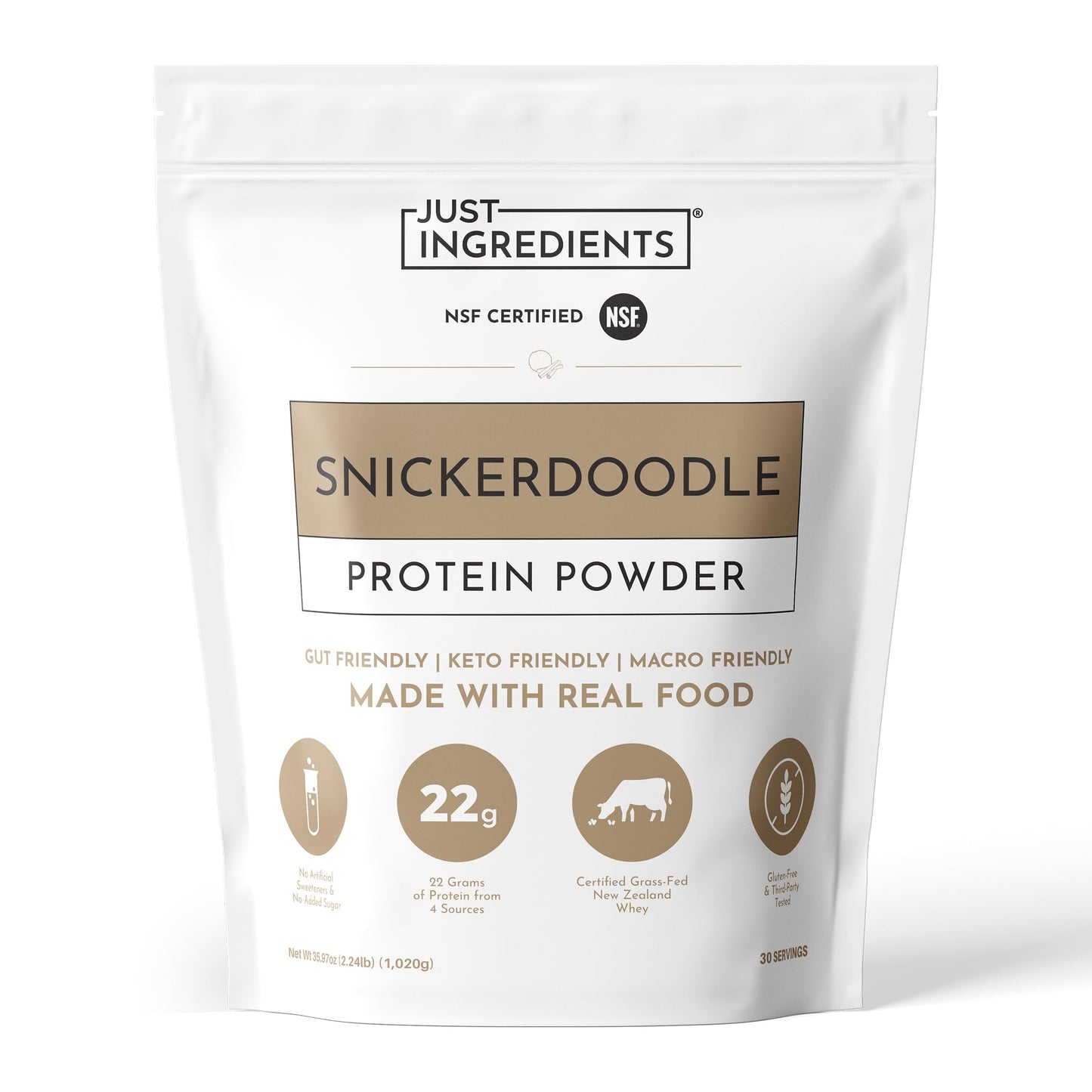 JUST INGREDIENTS Vanilla Bean Protein Powder – 20-Serving Blend with 100% Grass-Fed Whey & Organic Plant Proteins – Real Vanilla Bean & Cinnamon – Supports Muscle Recovery, Energy*