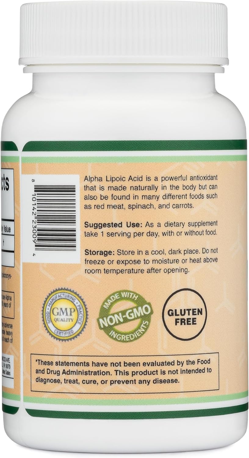 Alpha Lipoic Acid 600mg per Serving, 60 Capsules (Third Party Tested, Non-GMO, Gluten Free, Vegan Safe) Cellular Energy Support (ALA Supplement) by Double Wood