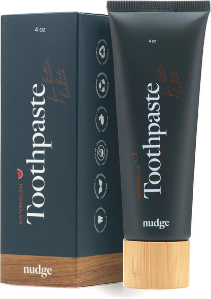 Nudge Nano Hydroxyapatite Toothpaste Orange Mint + Watermelon Mint + 4 Nudge Bamboo Toothbrushes