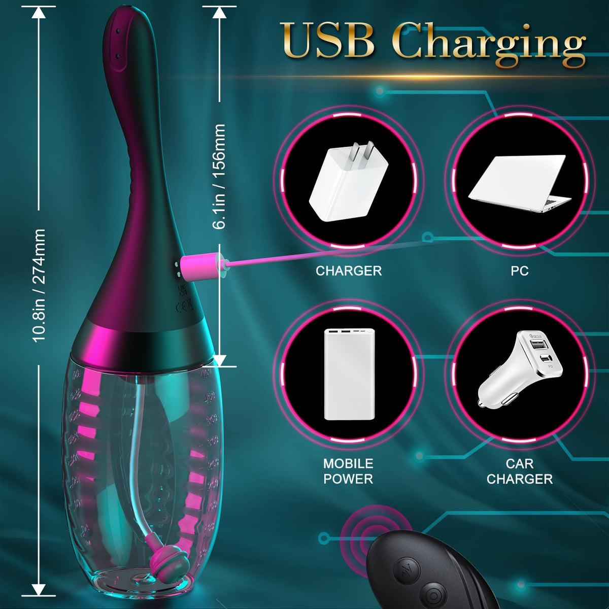 15oz Electric Enema Bulb -Remote Anal Douche, 3 Enema Speeds,Bendable Enema Douche