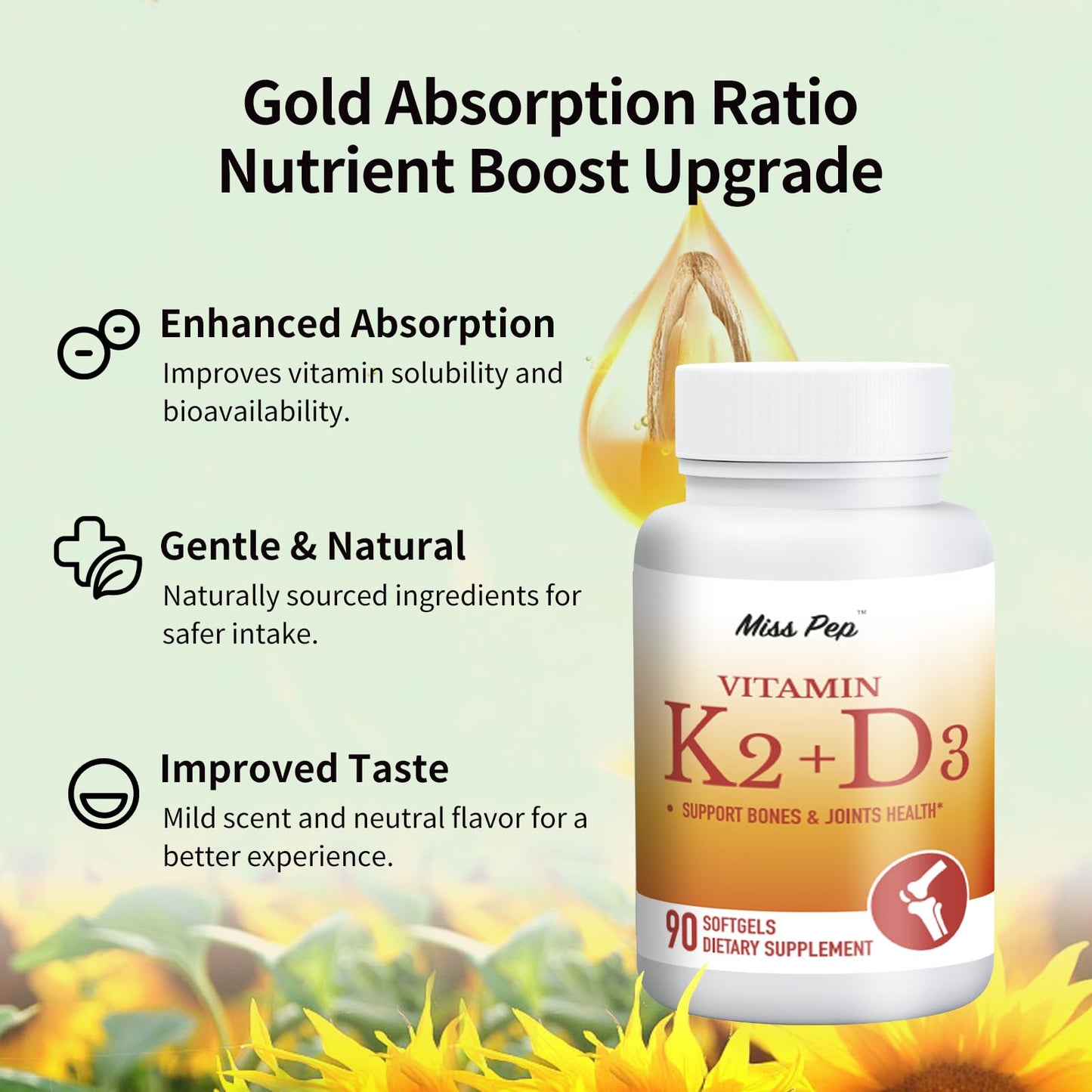 Vitamin D3 & K2 Vitamin Supplement for Men & Women,Vegan-Friendly 5000 Iu D3 and 100 Mcg K2 (Mk-7) Immune, and Overall Health -90 Softgels