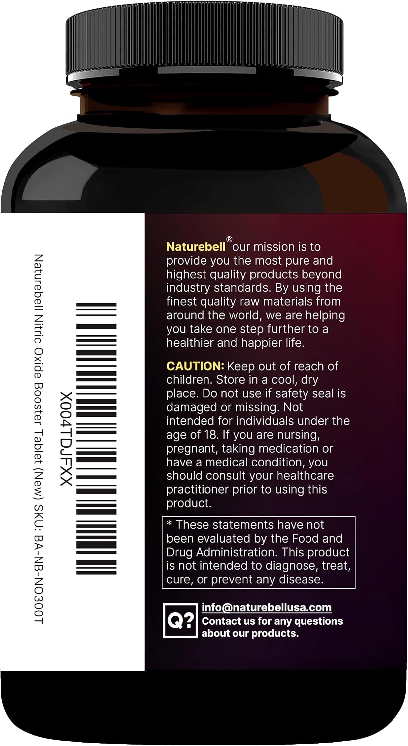 NatureBell Nitric Oxide Supplement for Men & Women – Pre-Workout Formula with L-Arginine & L-Citrulline – 3,600mg, 300 Bisected Tablets (100 Servings) – Max Strength – Non-GMO, Gluten Free*