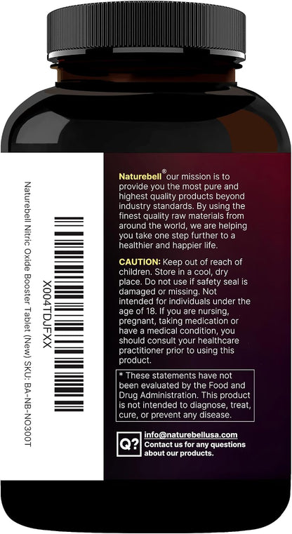 NatureBell Nitric Oxide Supplement for Men & Women – Pre-Workout Formula with L-Arginine & L-Citrulline – 3,600mg, 300 Bisected Tablets (100 Servings) – Max Strength – Non-GMO, Gluten Free*