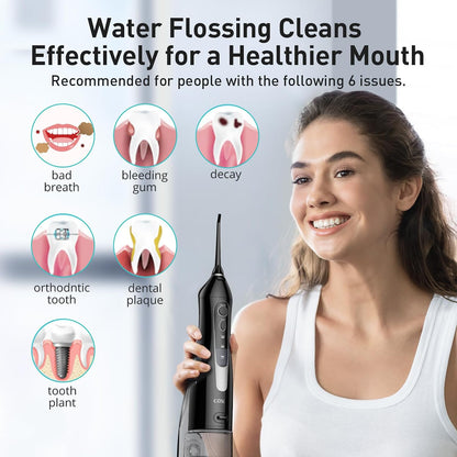 COSLUS Water Dental Flosser Teeth Pick: Cordless Oral Irrigator 300ML Rechargeable with Kids Portable Water Flosser