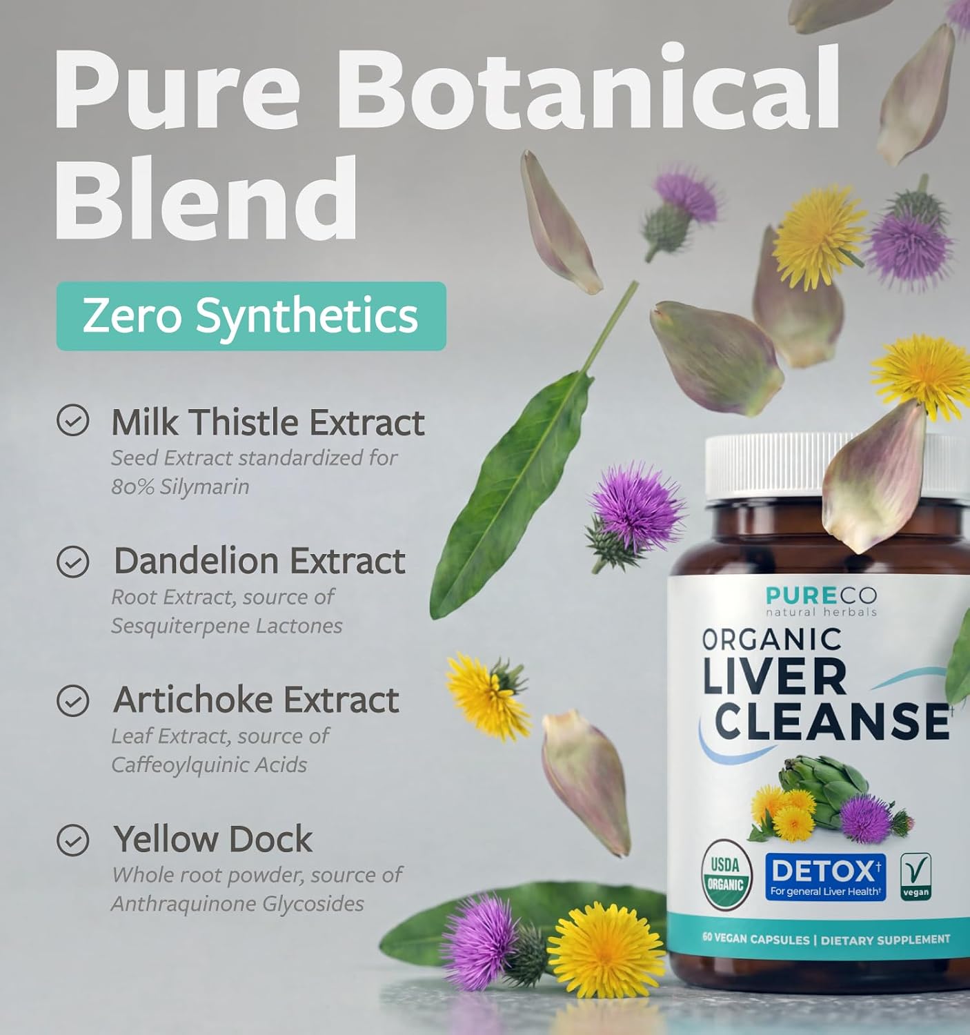 USDA Organic Milk Thistle and Dandelion Root - Silymarin Milk Thistle Liver Detox Cleanse Formula with Artichoke Extract for Comprehensive Liver Support - Vegan Non-GMO & Lab Verified (1 Month Supply)
