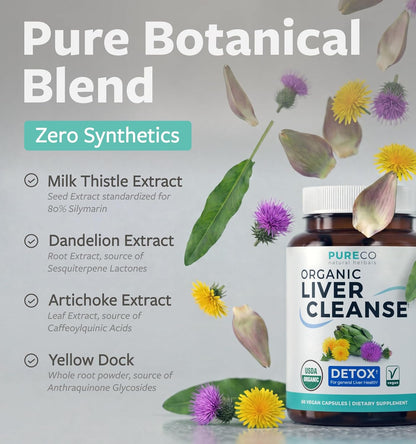 USDA Organic Milk Thistle and Dandelion Root - Silymarin Milk Thistle Liver Detox Cleanse Formula with Artichoke Extract for Comprehensive Liver Support - Vegan Non-GMO & Lab Verified (1 Month Supply)
