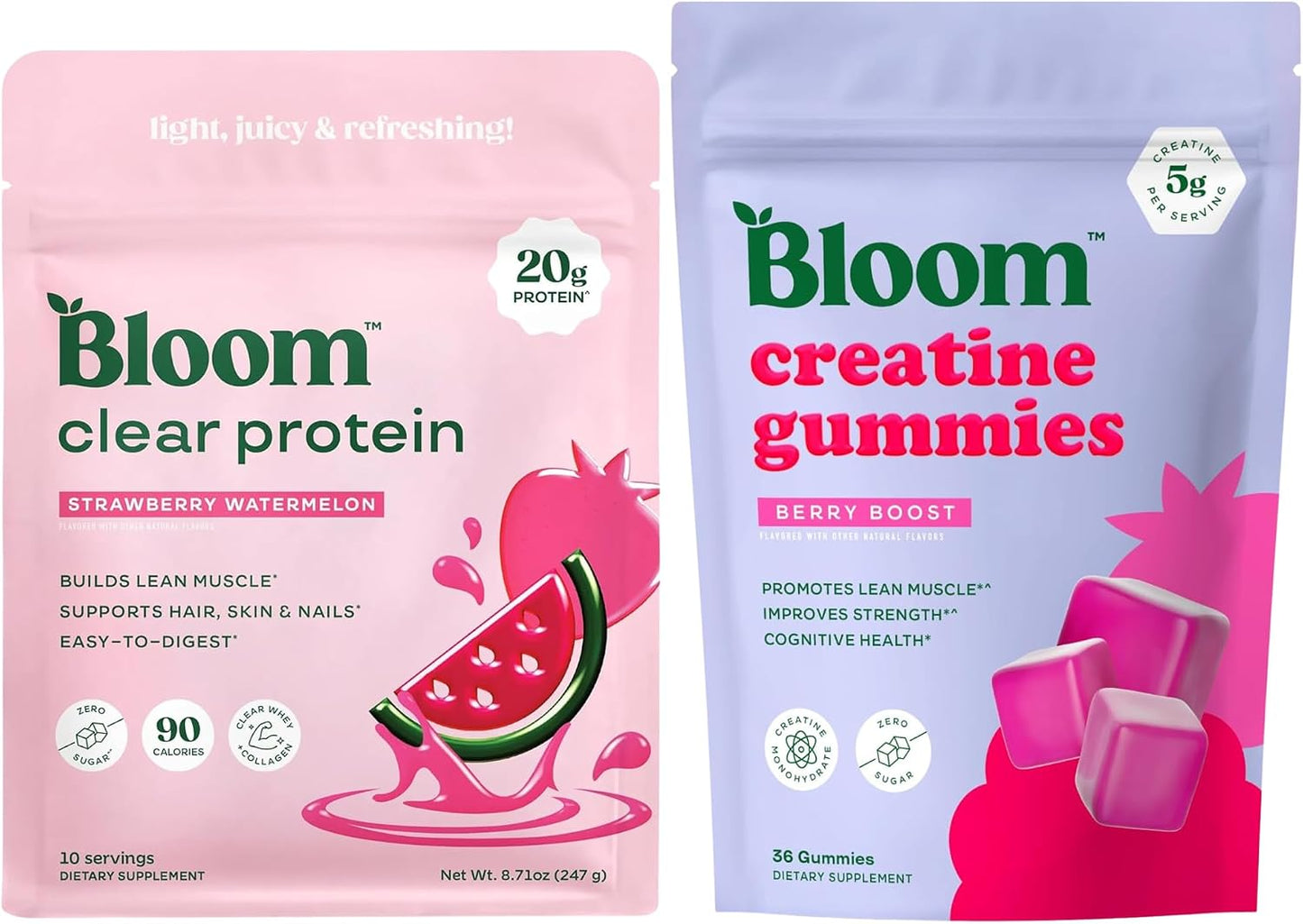 Bloom Strawberry Watermelon Clear Protein and Creatine Gummies Bundle