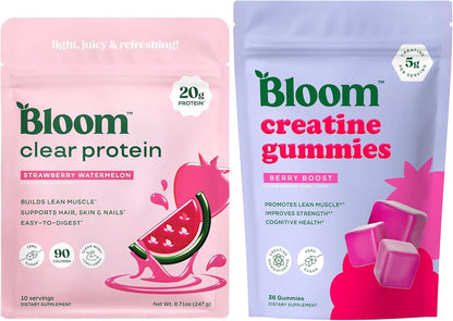 Bloom Strawberry Watermelon Clear Protein and Creatine Gummies Bundle