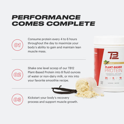 TB12 Plant Based Protein Powder, Sustainably Sourced Pea Protein, Vanilla, Vegan